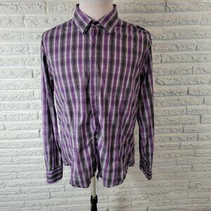 7 Diamonds Mens Shirt XXL Long Sleeve Button Up Purple Black Plaid PLA106E